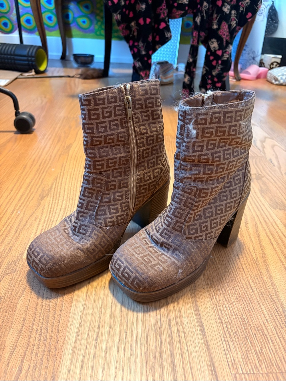 Rouge Helium Brown Patterned Platform Ankle Boots